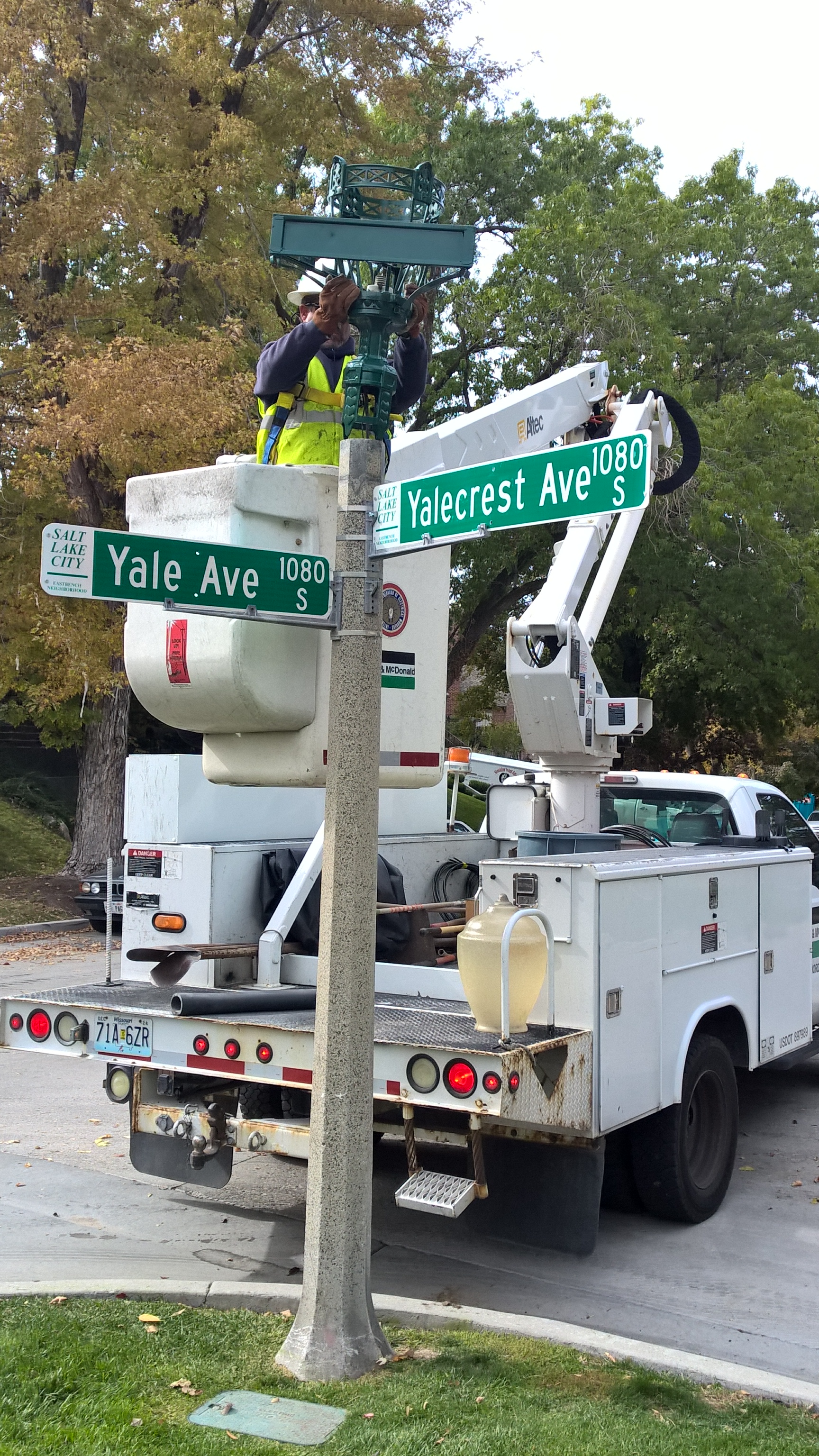 Installation of newly renovated lamp.